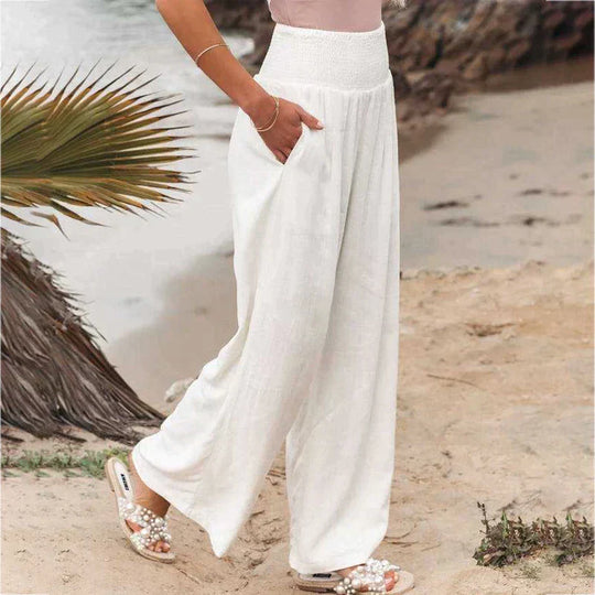 Damen Tropenhose Luftig Atmungsaktiv Elastischer Bund Stoffhose-2
