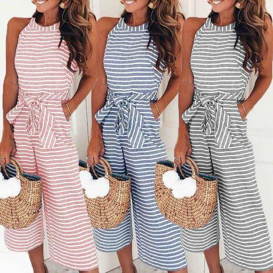 Frauen Gestreifter Schnürer Jumpsuit