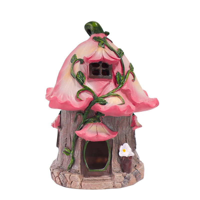 Garten Skulptur Pilzhaus mit Solarbeleuchtung – Fantasievolle Dekofigur für den Garten 0