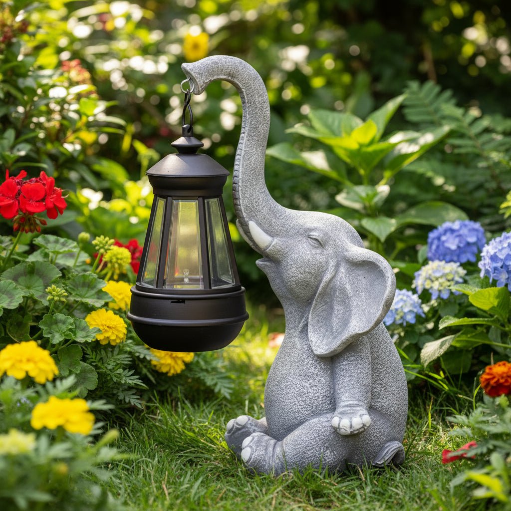 Garten Statue Elefant Mit Solarlicht Für Außenbereich Dekorativ 0