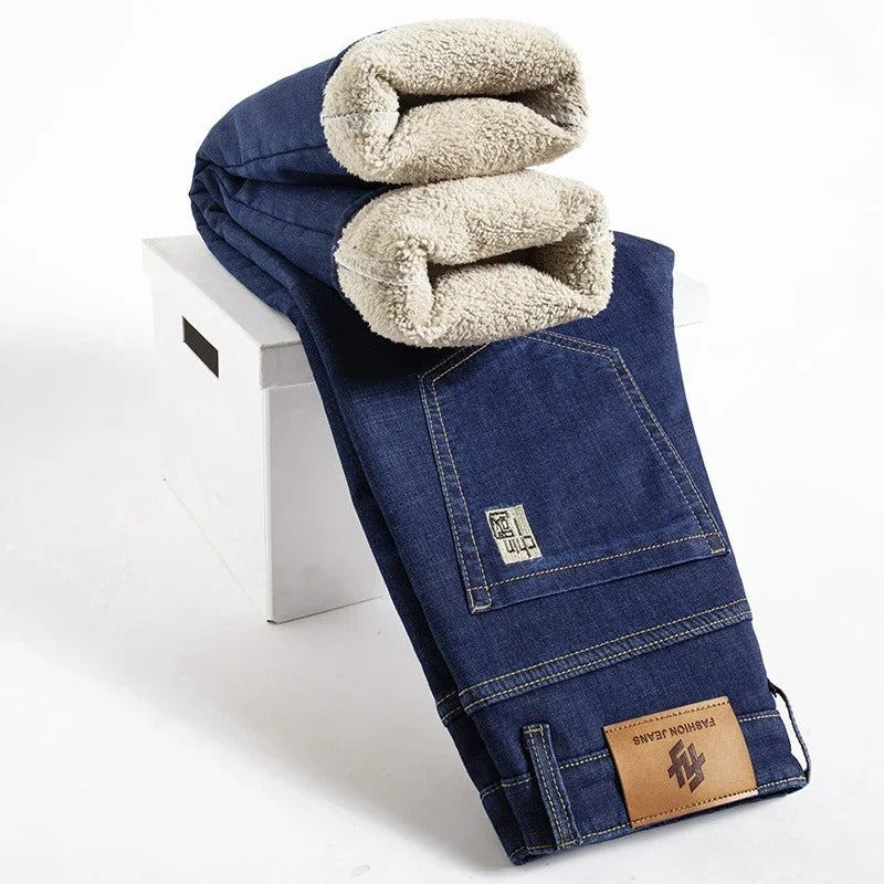 Gerade geschnittene Herrenhose aus Lammleder-Denim 0