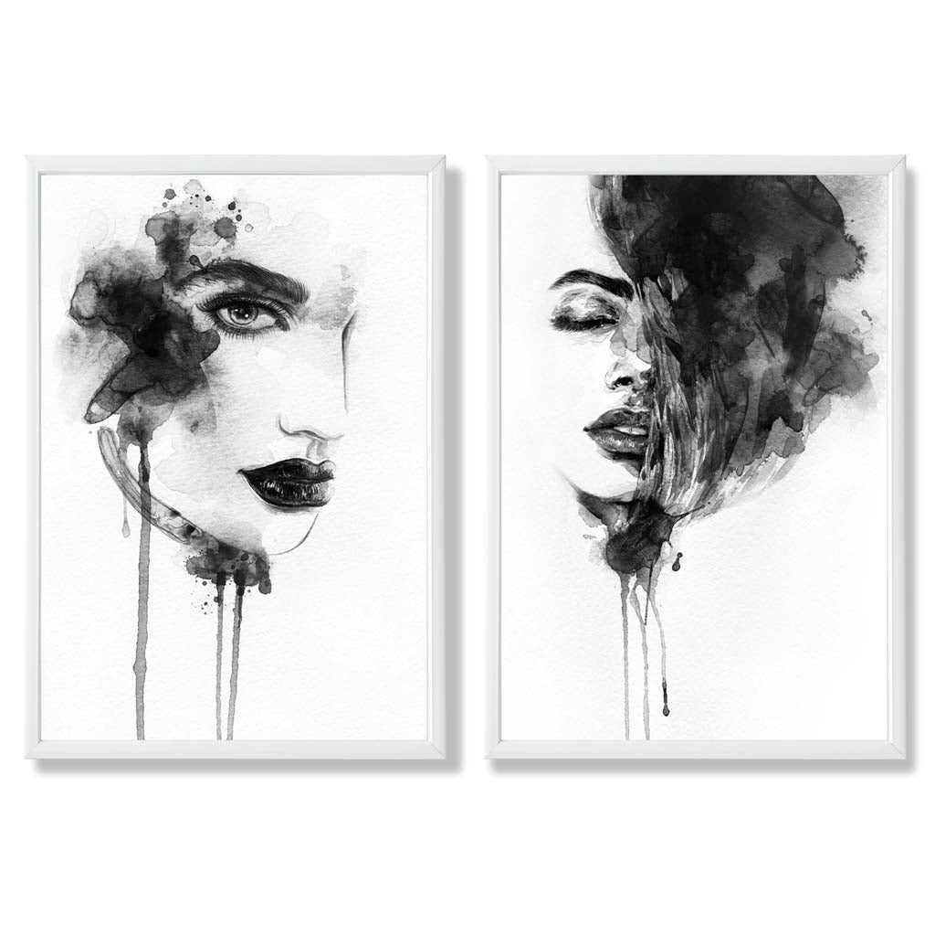 Gerahmtes Set aus 2 Modeillustrationen Schwarz-Weiß für Stilbewusste Räume 3