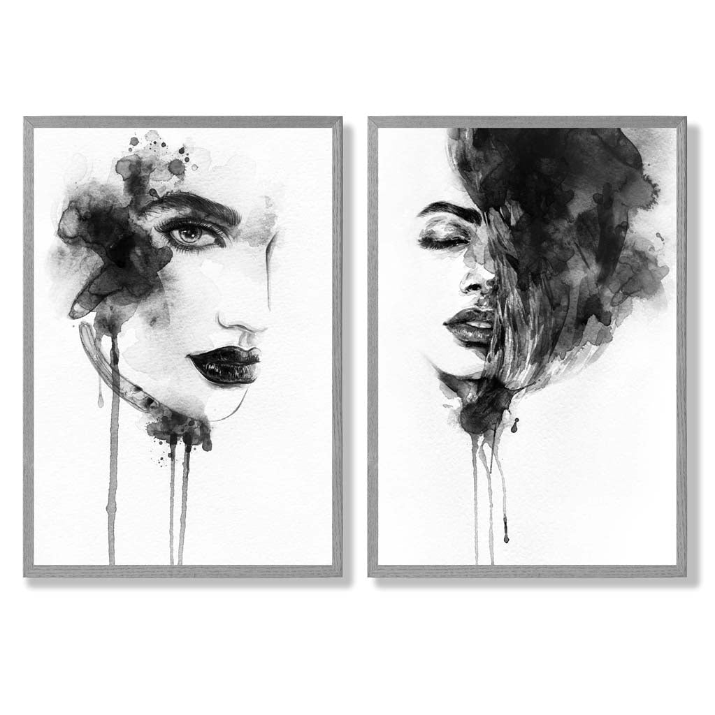 Gerahmtes Set aus 2 Modeillustrationen Schwarz-Weiß für Stilbewusste Räume 5