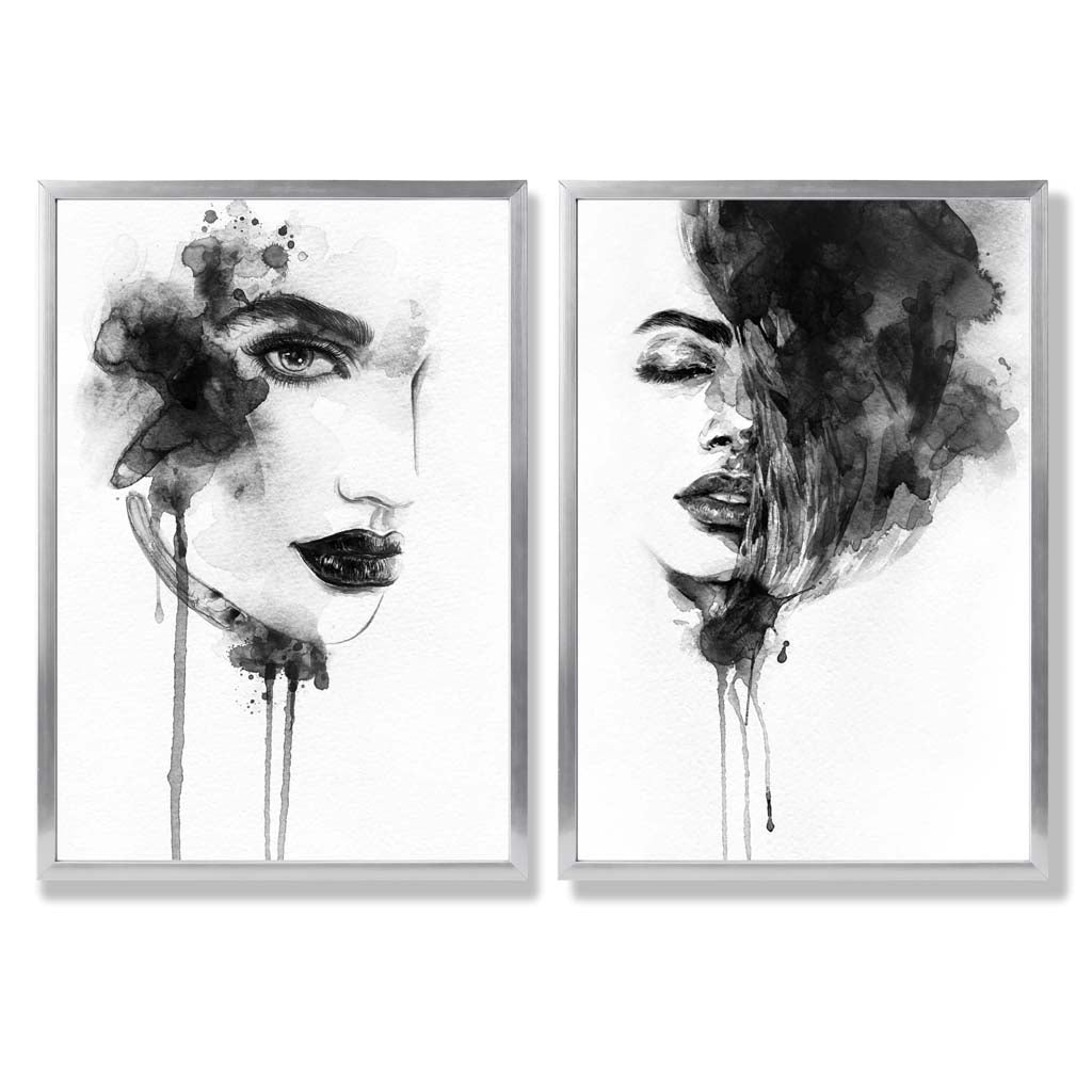 Gerahmtes Set aus 2 Modeillustrationen Schwarz-Weiß für Stilbewusste Räume 9