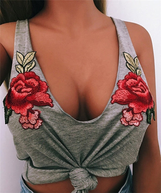 Gestickte Rose Damen Tanktop