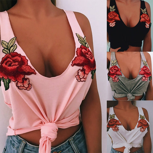 Gestickte Rose Damen Tanktop
