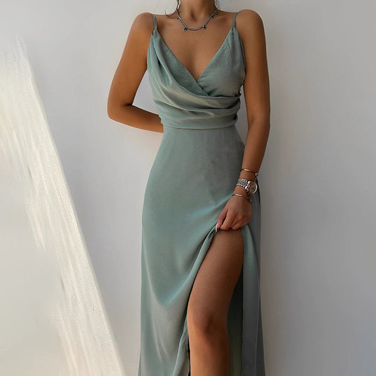 Damen Midi Kleid Drapiert Spaghetti-Träger Hochwertiger Stoff für Abendveranstaltungen 1