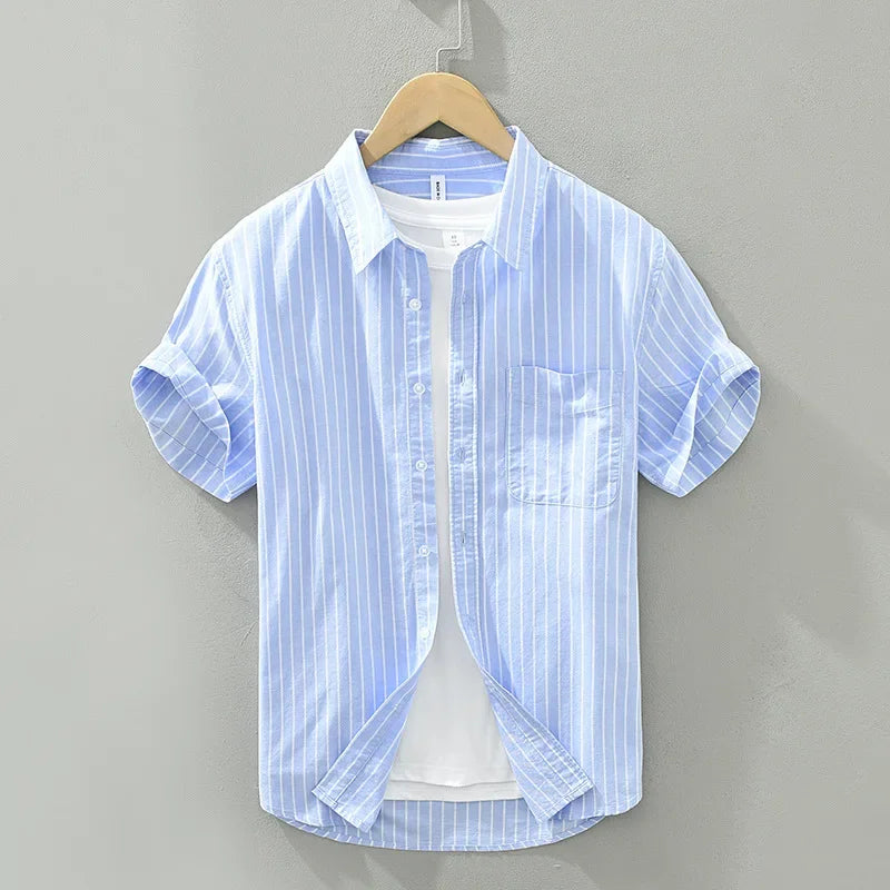 Herren Hemd Gestreift Sommer Baumwolle Casual 1