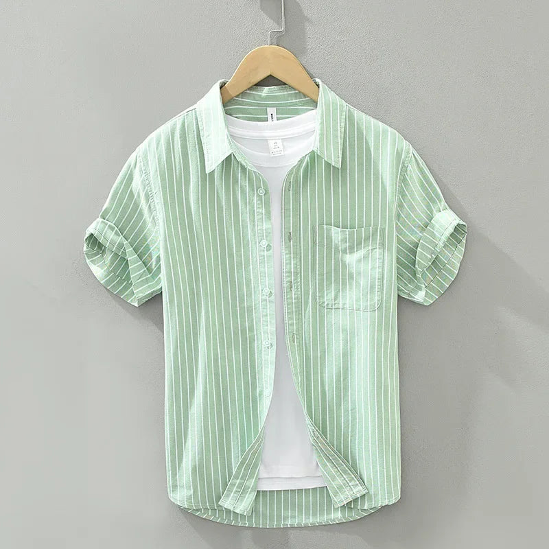 Variant image for Herren Hemd Gestreift Sommer Baumwolle Casual-13