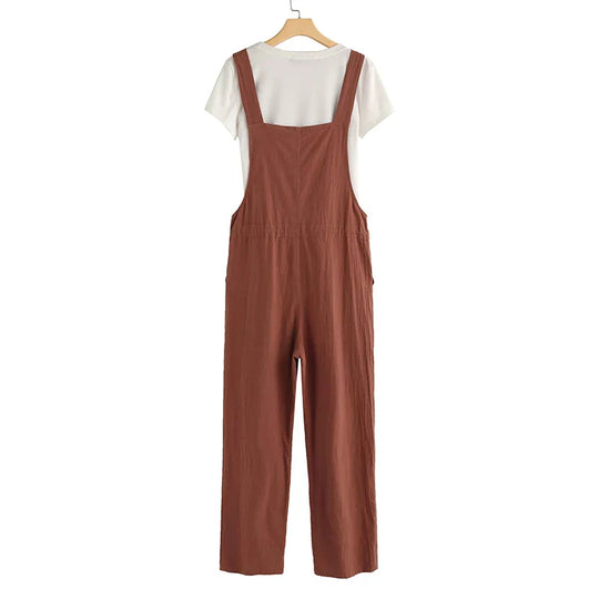 Damen Jumpsuit Lässiger Sommer Stil Atmungsaktive Baumwolle 5