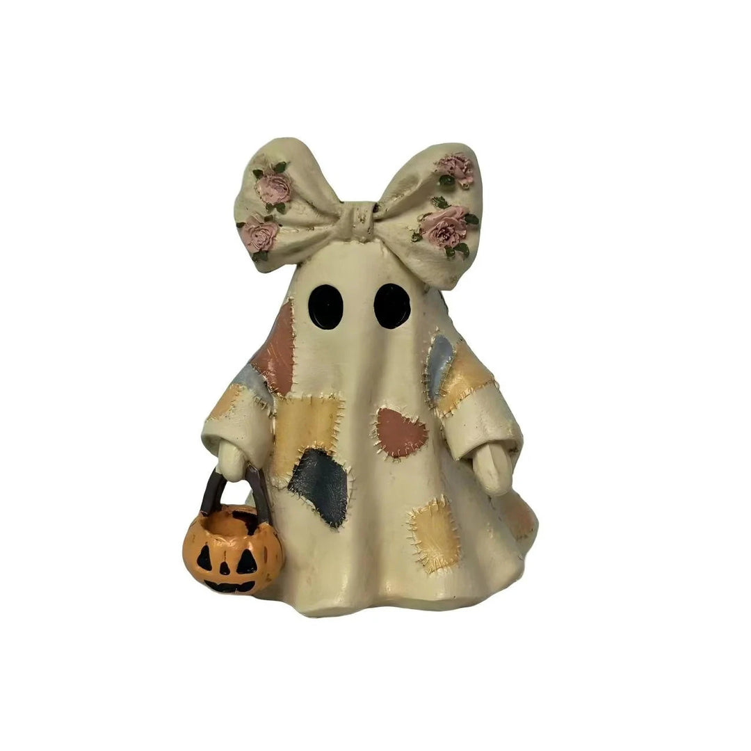 Halloween-Dekorationsfigur Geist mit Schleife und Korb 0