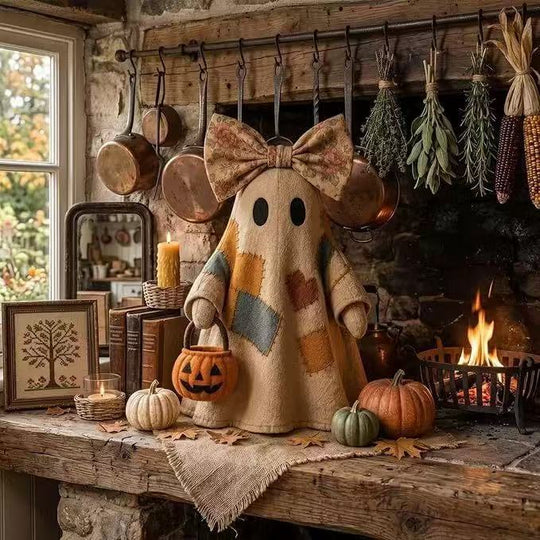 Halloween-Dekorationsfigur Geist mit Schleife und Korb 1