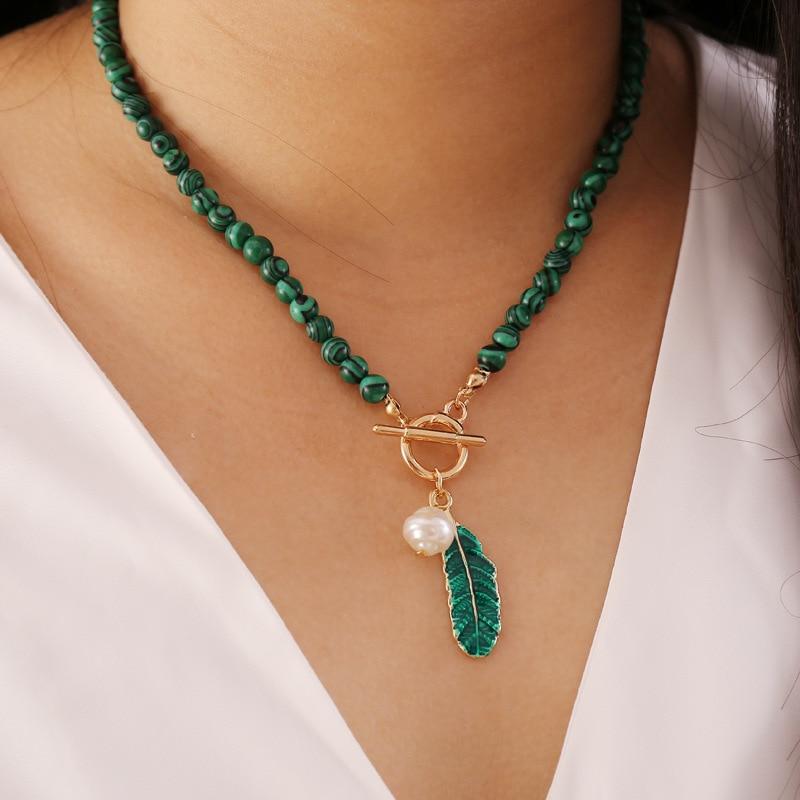 Halskette für Damen im Boho-Stil mit Malachit 0