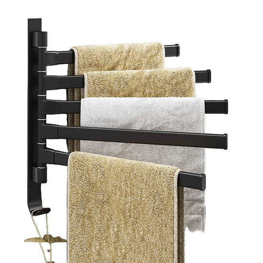 Handtuchhalter Wand 5-armig für modernes Bad, Platzsparender Handtuchständer aus Schwarz Metall 0