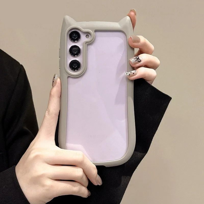 Handyhülle für Samsung S25 Plus mit 3D Katzenohren und Transparentem Design 0