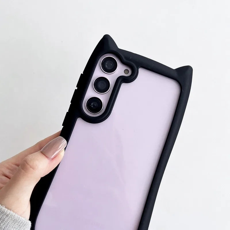 Handyhülle für Samsung S25 Plus mit 3D Katzenohren und Transparentem Design 1