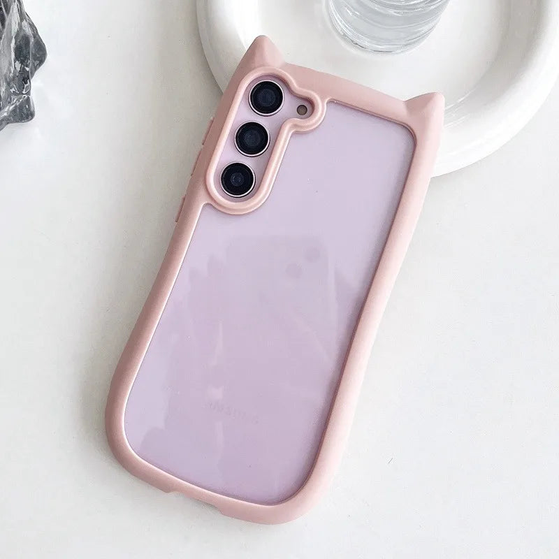 Handyhülle für Samsung S25 Plus mit 3D Katzenohren und Transparentem Design 4