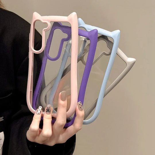 Handyhülle für Samsung S25 Plus mit 3D Katzenohren und Transparentem Design 5