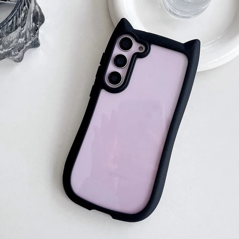 Handyhülle für Samsung S25 Plus mit 3D Katzenohren und Transparentem Design 6