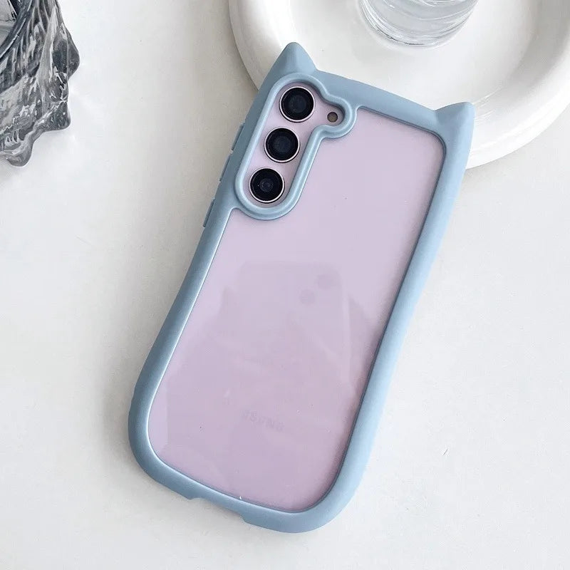 Handyhülle für Samsung S25 Plus mit 3D Katzenohren und Transparentem Design 7