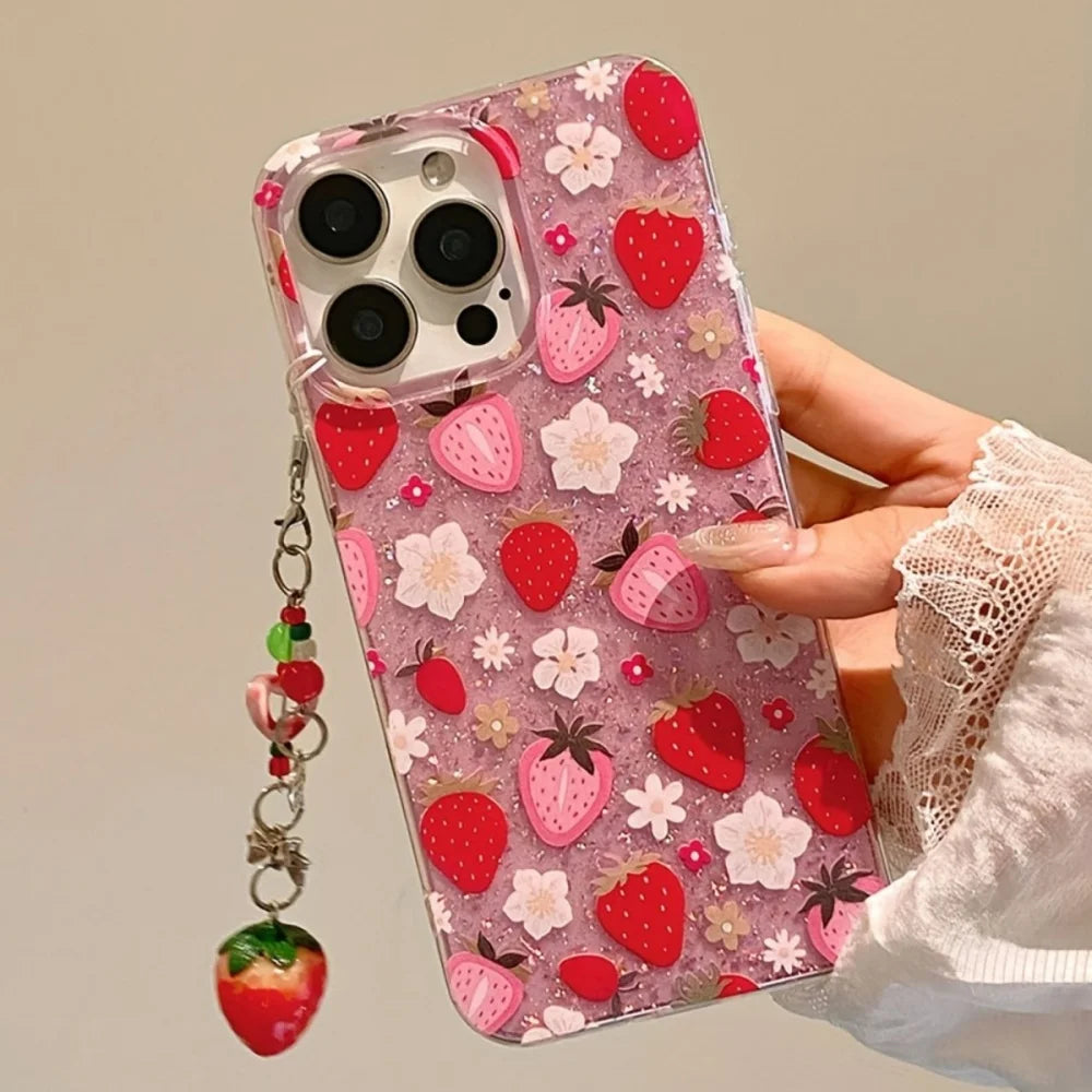Handyhülle für iPhone mit Blumenmuster und Glitzer 0