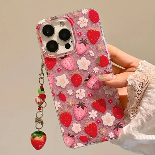 Handyhülle für iPhone mit Blumenmuster und Glitzer 0