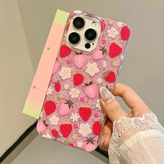 Handyhülle für iPhone mit Blumenmuster und Glitzer 1