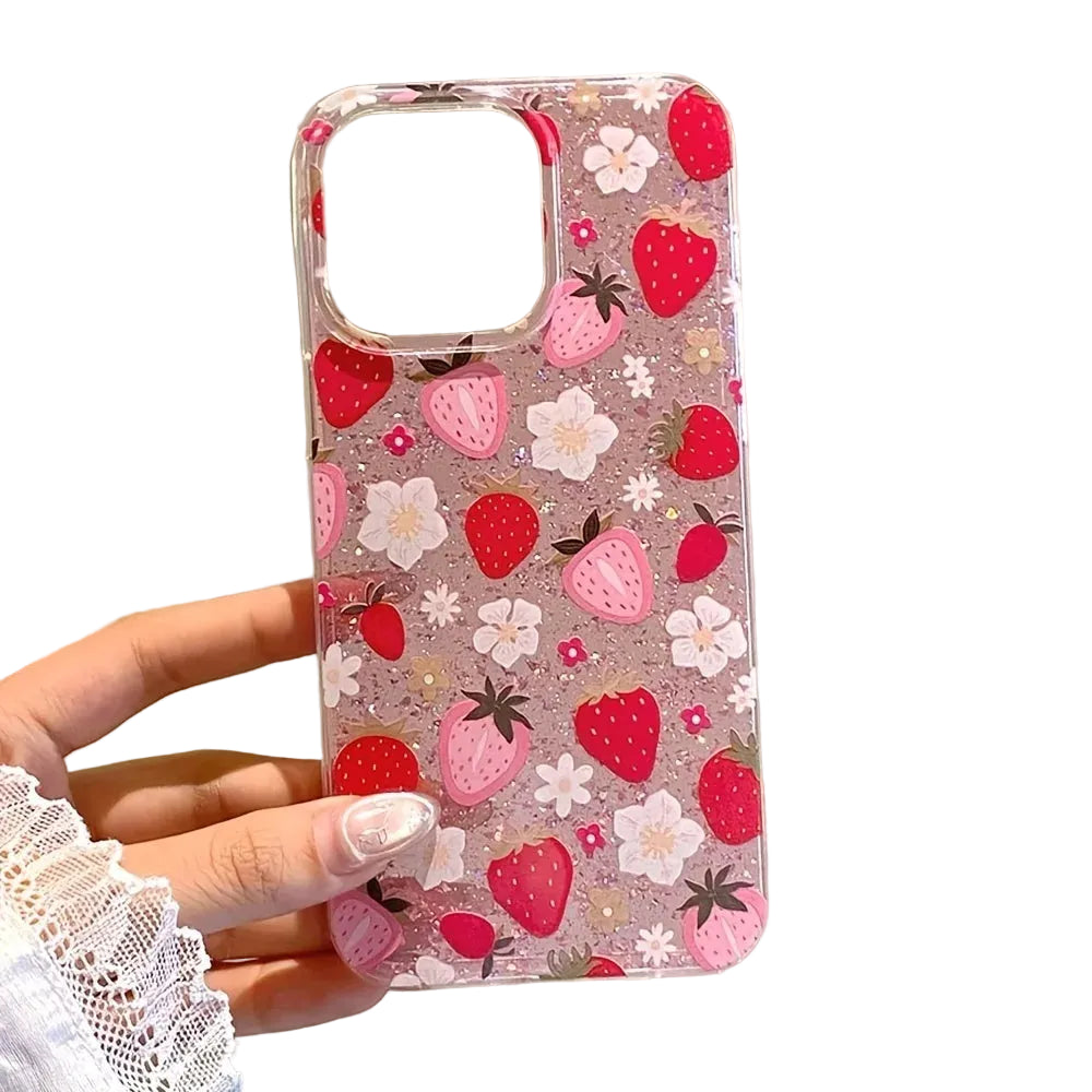 Handyhülle für iPhone mit Blumenmuster und Glitzer 2