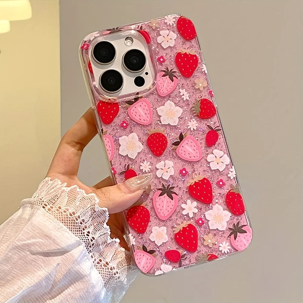 Handyhülle für iPhone mit Blumenmuster und Glitzer 3