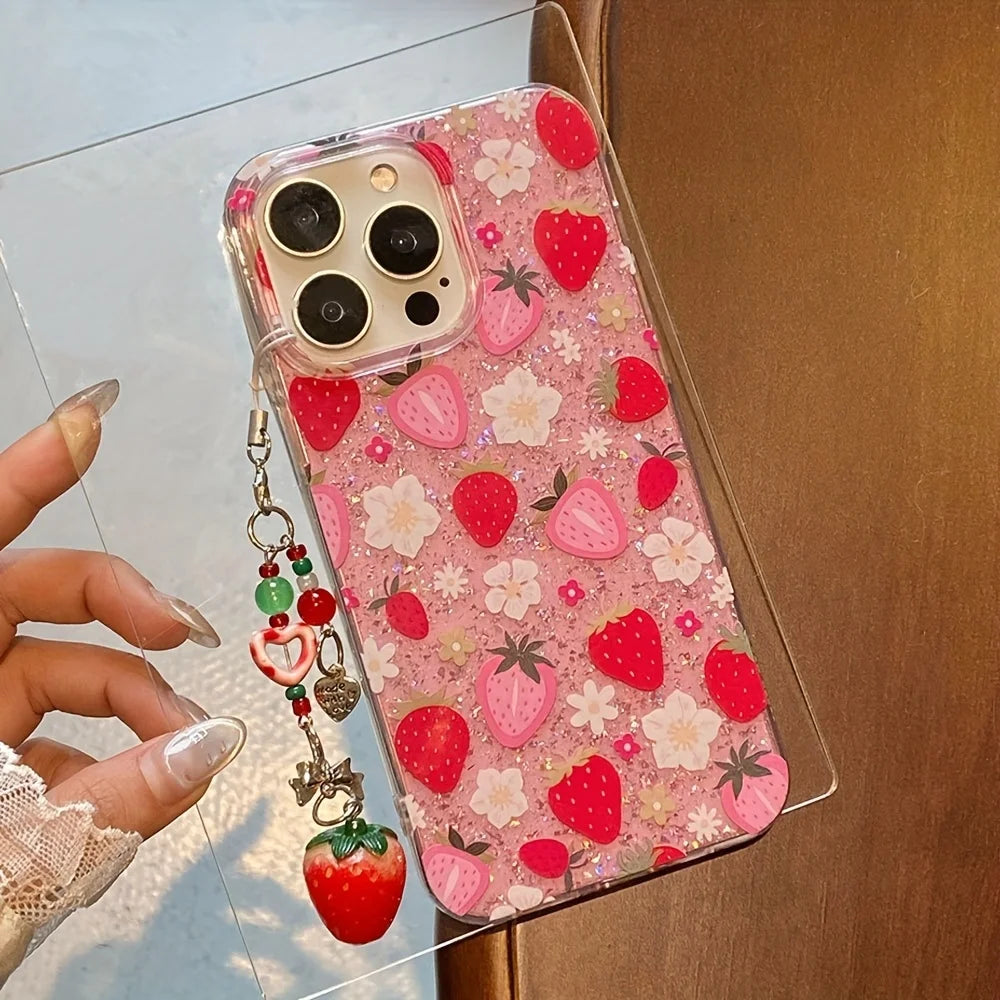 Handyhülle für iPhone mit Blumenmuster und Glitzer 4