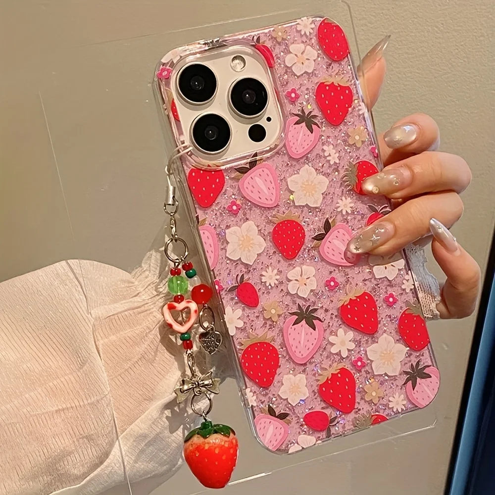 Handyhülle für iPhone mit Blumenmuster und Glitzer 5