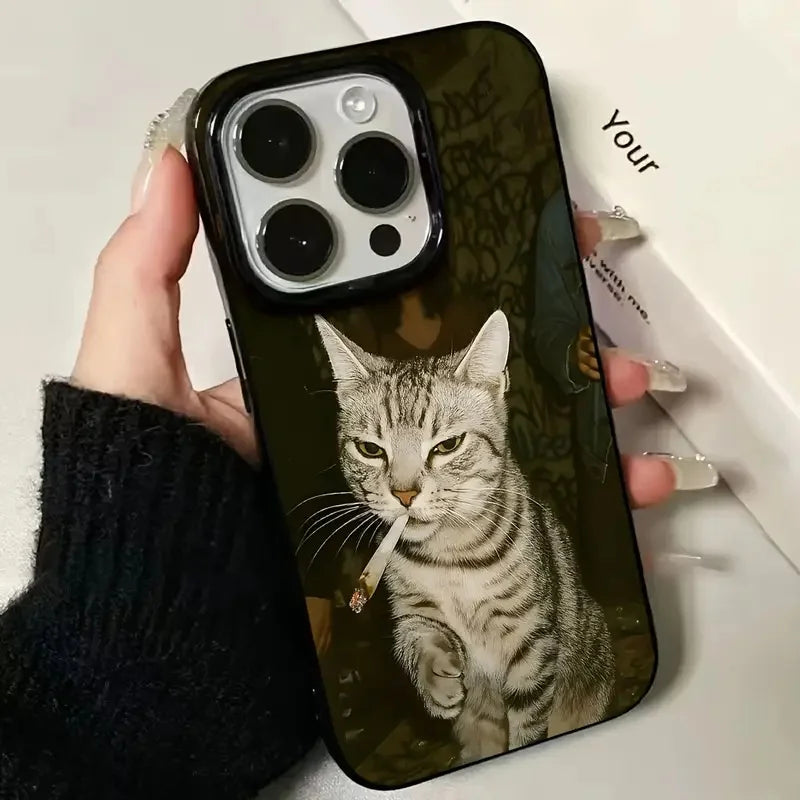 Handyhülle für iPhone mit rauchenden Katzenmotiv 0