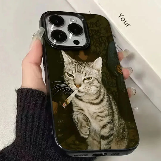 Handyhülle für iPhone mit rauchenden Katzenmotiv 1