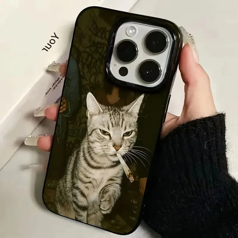 Handyhülle für iPhone mit rauchenden Katzenmotiv 2