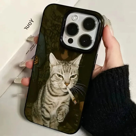 Handyhülle für iPhone mit rauchenden Katzenmotiv 2