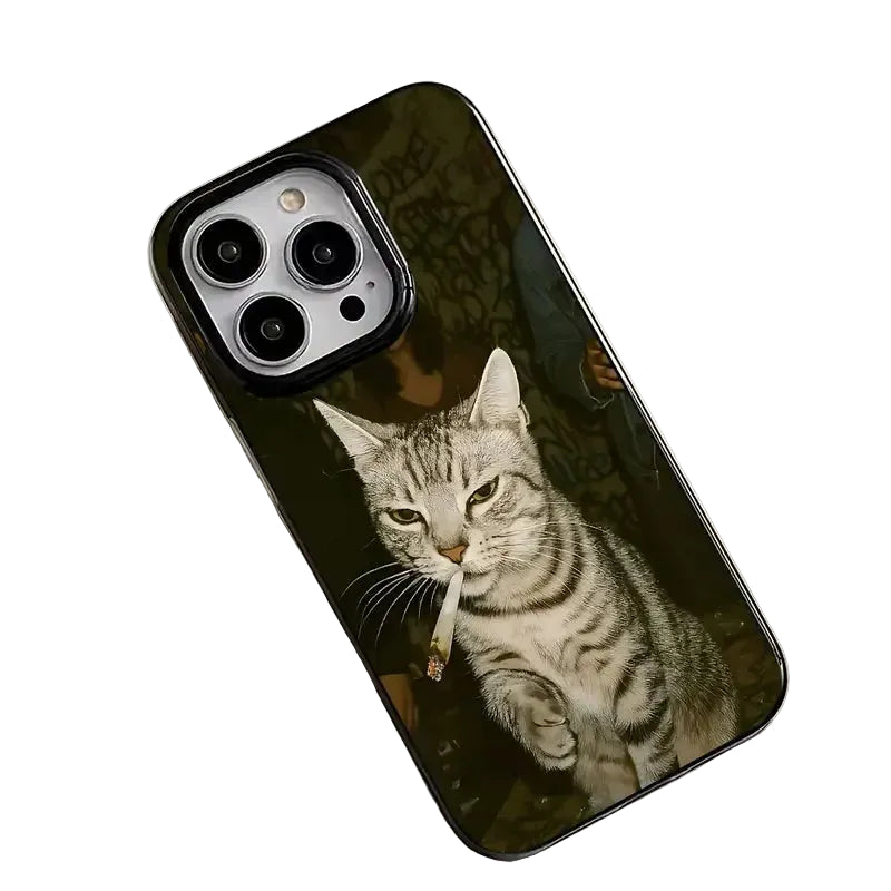 Handyhülle für iPhone mit rauchenden Katzenmotiv 3