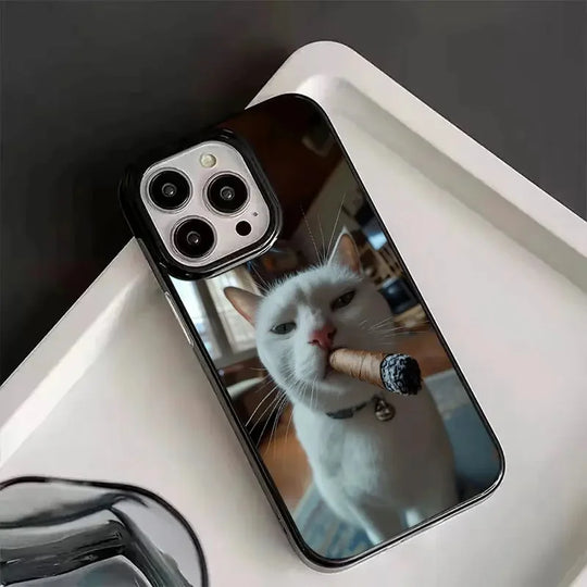 Handyhülle für iPhone mit rauchenden Katzenmotiv 4