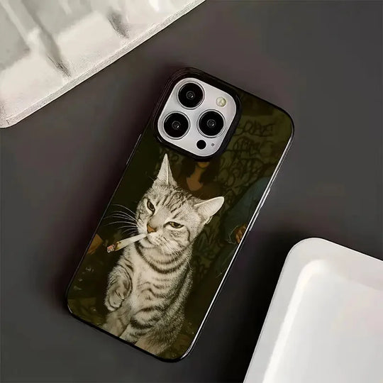 Handyhülle für iPhone mit rauchenden Katzenmotiv 5