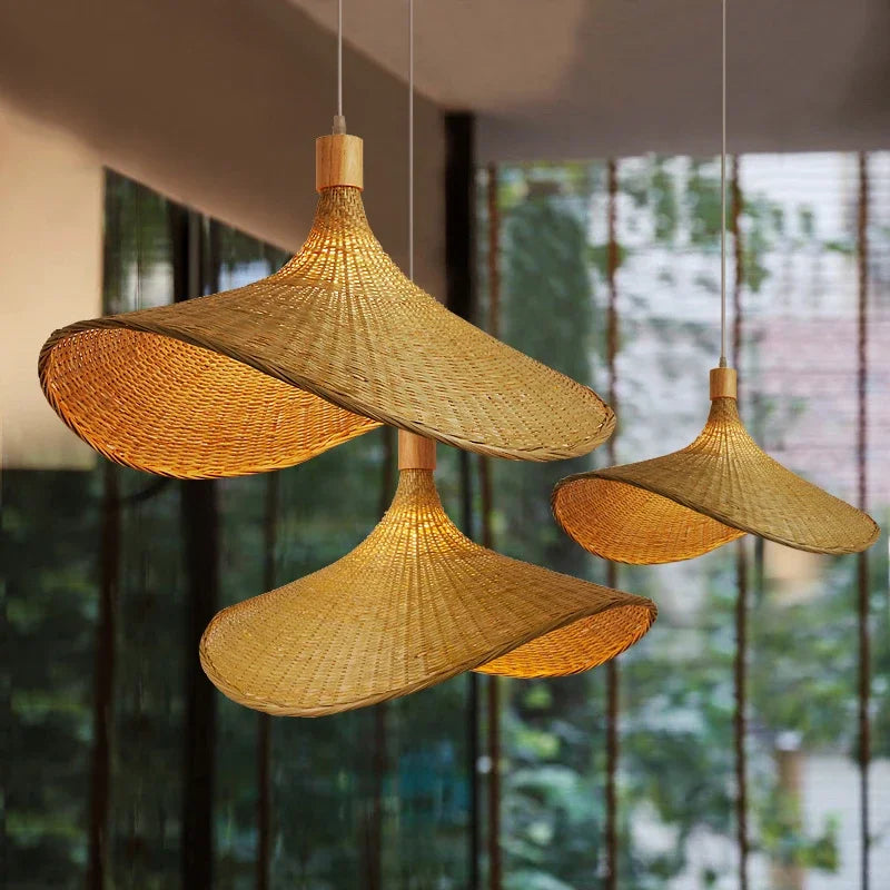 Hängelampe Boho-Stil für Esstisch und Wohnzimmer - Handgefertigte Pendelleuchte aus Bambus 1