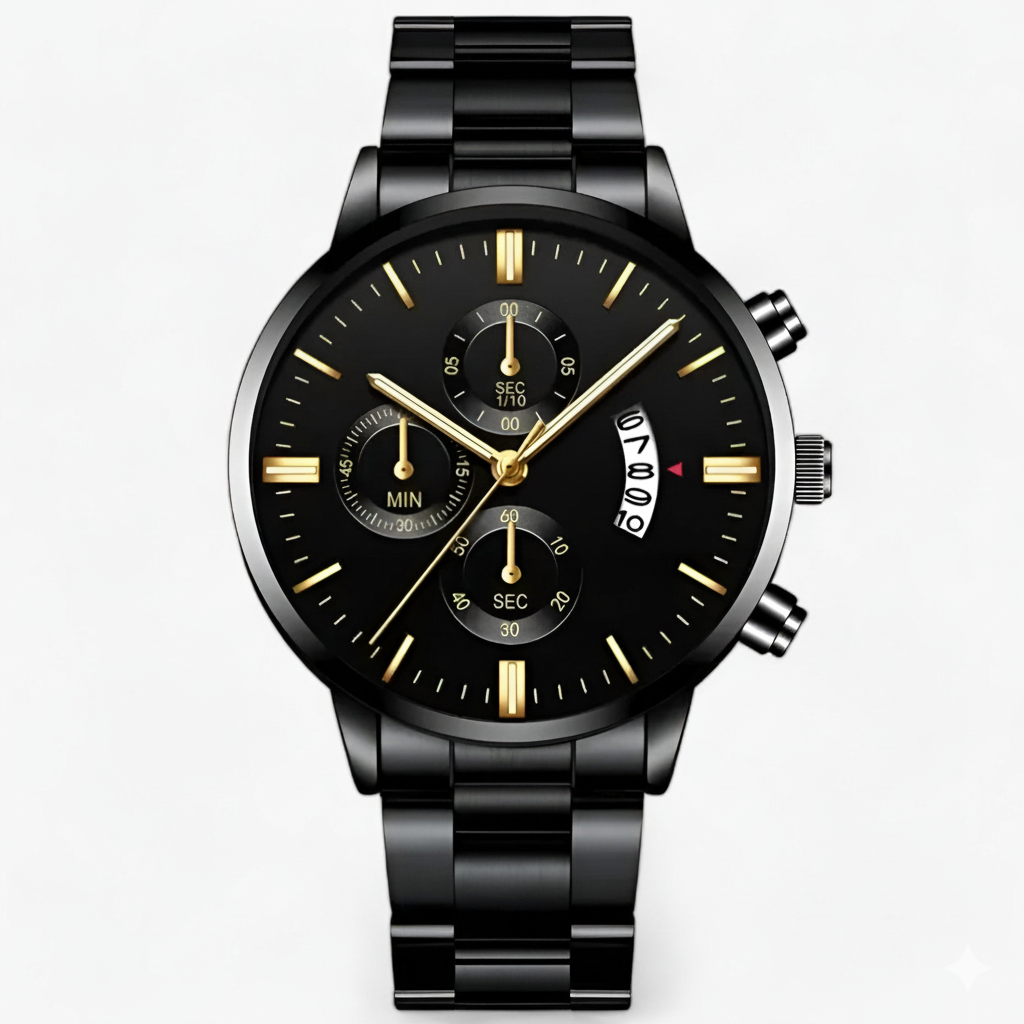 Herren Armbanduhr Quarz Schwarz Titanstahl mit Kalenderfunktion 1