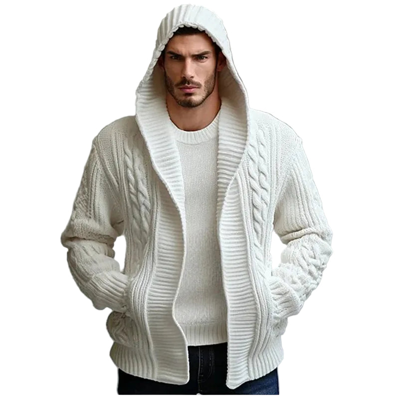 Herren Cardigan mit Kapuze und Zopfmuster 0