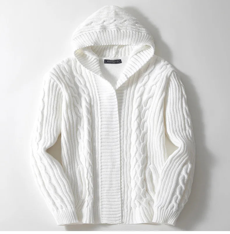 Herren Cardigan mit Kapuze und Zopfmuster 1