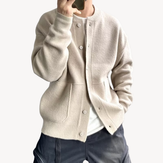 Herren Cardigan mit Knopfleiste und gerippten Säumen 1