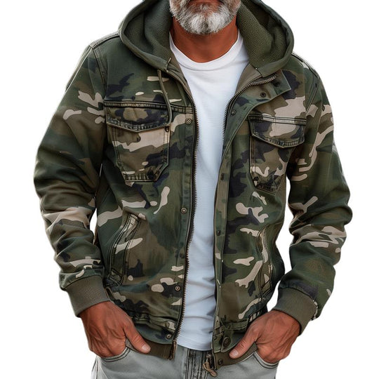 Herren Cargo-Jacke mit Kapuze im Camouflage-Stil 1