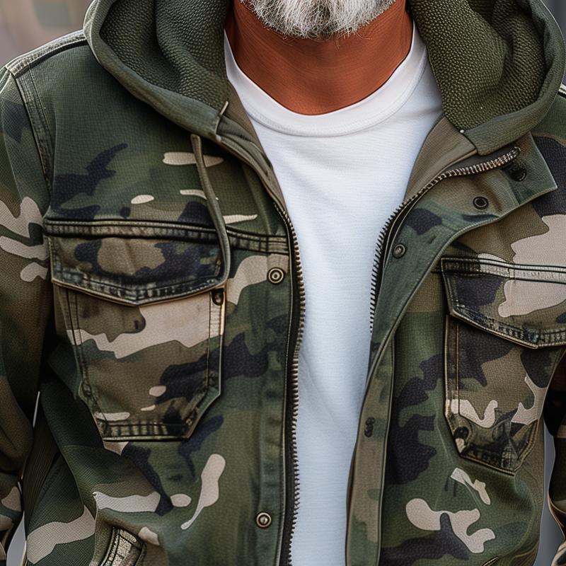 Herren Cargo-Jacke mit Kapuze im Camouflage-Stil 2