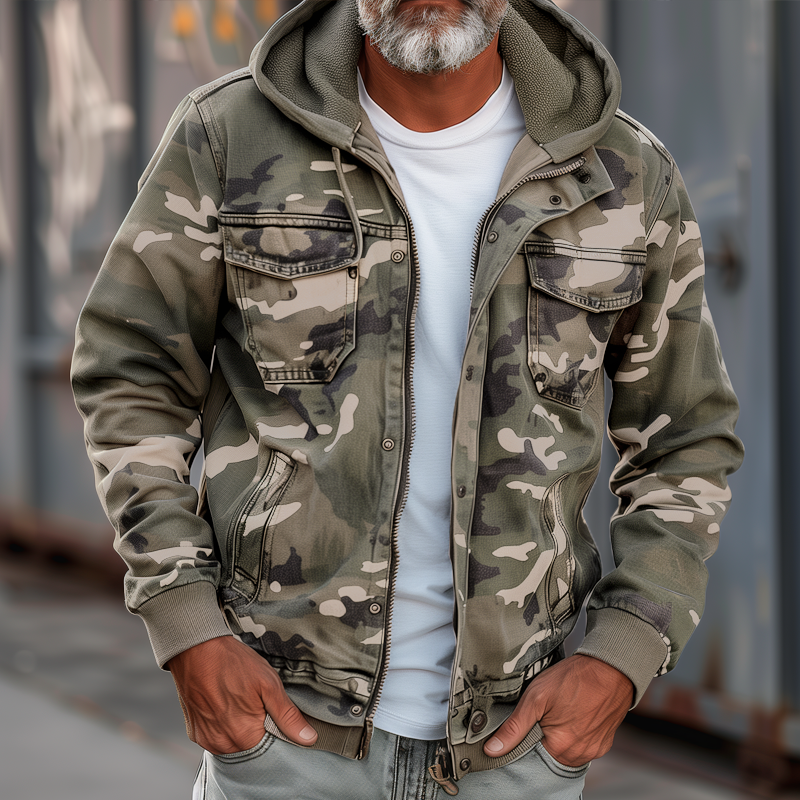 Herren Cargo-Jacke mit Kapuze im Camouflage-Stil 3