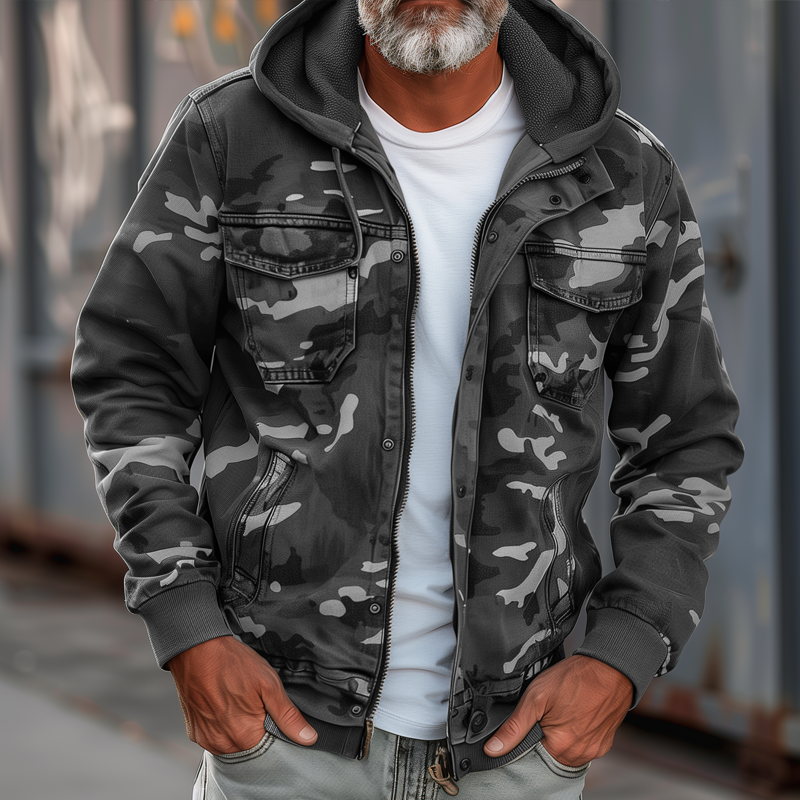 Herren Cargo-Jacke mit Kapuze im Camouflage-Stil 4