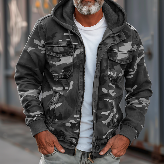 Herren Cargo-Jacke mit Kapuze im Camouflage-Stil 4