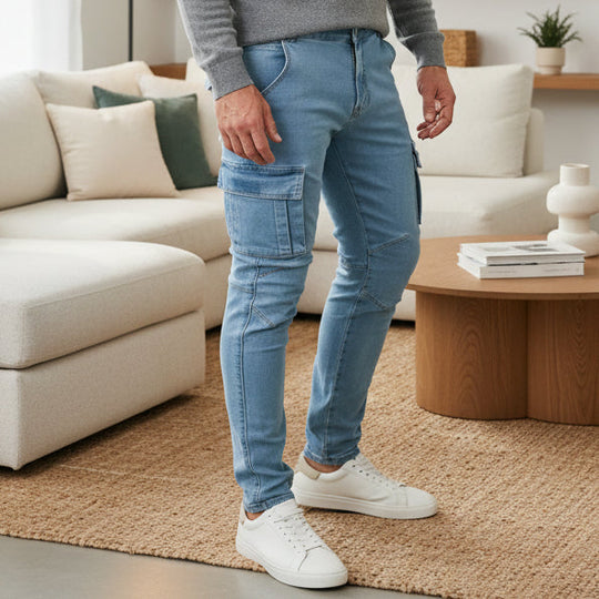 Herren Cargo-Jeans Schmal Mit Funktionalen Taschen 0