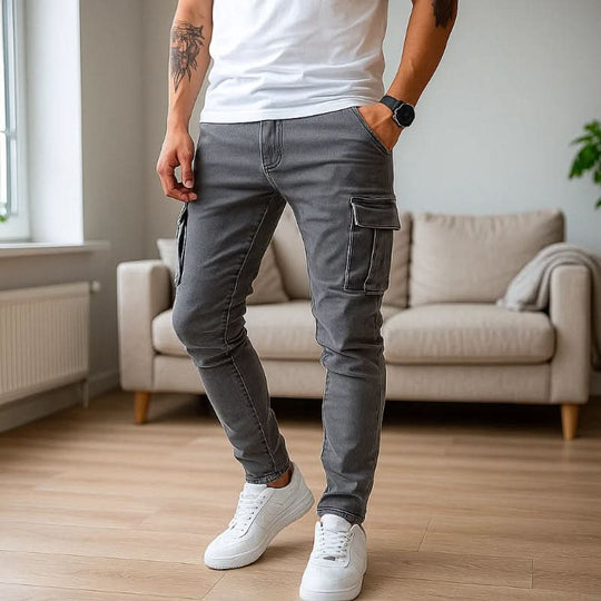Herren Cargo-Jeans Schmal Mit Funktionalen Taschen 1